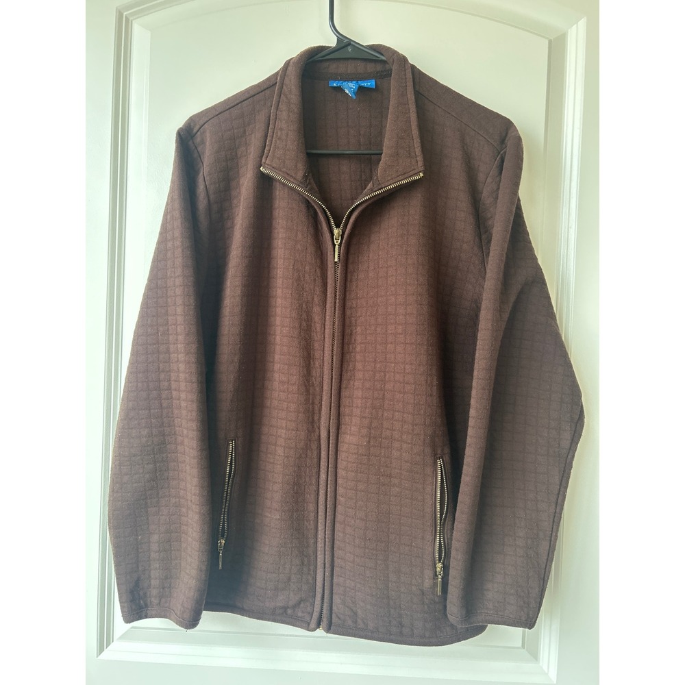 Karen Scott Sport Brown Quilted Zip Up Jacket Mock Neck Pockets XL